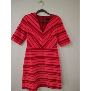 Banana Republic Red Pink Striped V-Neck Fit Flare Short Sleeve Dress Size 6